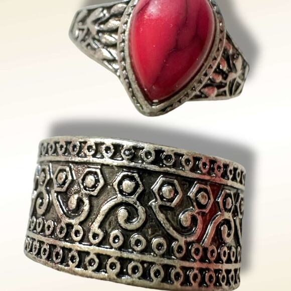 Free People Count Your Lucky Stars Ring Set in Silver Red Western Bohemian - Picture 5 of 8